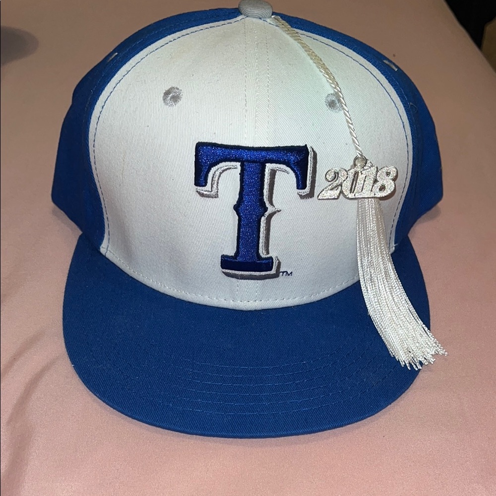 Blue and White Cap with T Logo